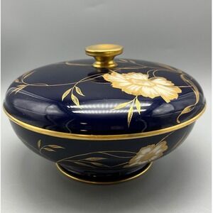 Mid Century Rosenthal Winifred Cobalt Gilded floral Lidded Dish Selb Germany 40s